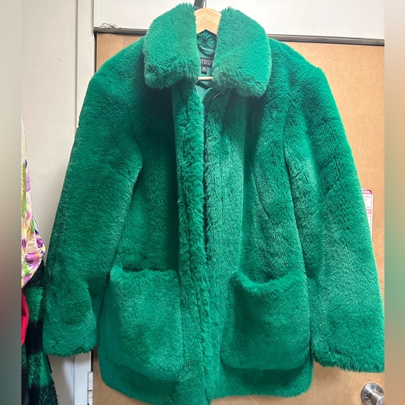 Topshop Jackets & Blazers - Bright Green Teddy Soft Fur Coat Topshop